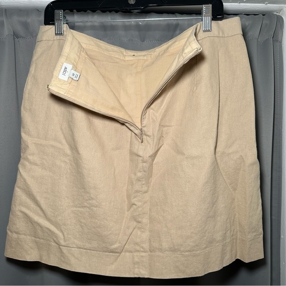 J. Crew Tan Button-Down Light Academia Flared Linen Blend Mini Skirt Size 12 - Picture 9 of 14